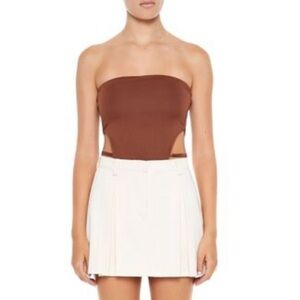 Commense Womens Stretchy Fitted Halter Tube Top Brown Strapless Bodysuit